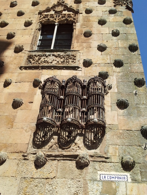 La Casa de las Conchas - a house with over 500 shells embossed on the wall of the building.  This image alos shows the ornate windows